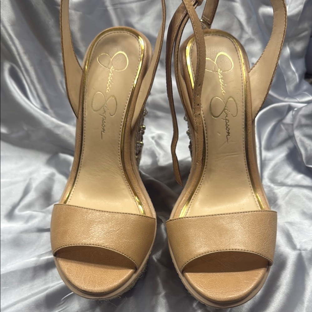 Jessica Simpson Tan Slingback Heels with Open Toe